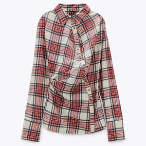 🔥MOVING SALE🔥New Zara PLAID Top Red Button UP XS